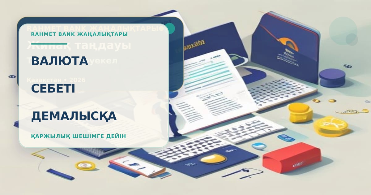 Путешественник распределяет отпускные деньги между тенге, валютой и картой рядом с калькулятором курса